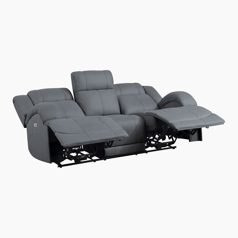 Malillany 70.5'' Transitional Microfiber Double Reclining Sofa with One-touch Power Control, USB Charging Ports, Power