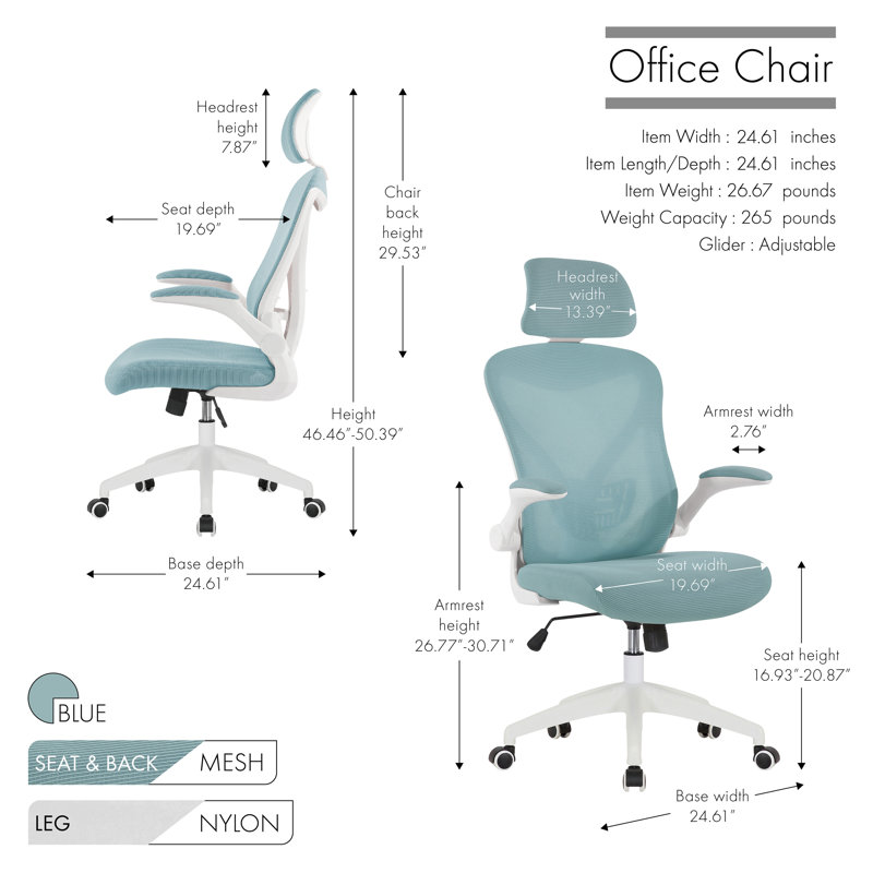 Aalaysia Mesh Office Chair with Headrest, Blue