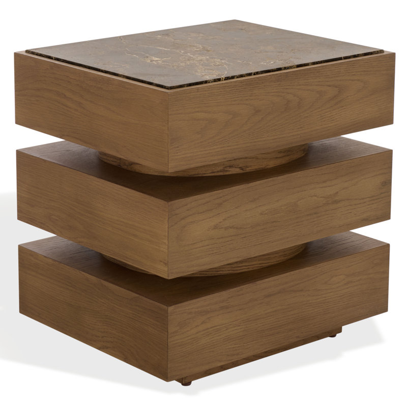 Table d'appoint en marbre Shayrina, Brun foncé / Noyer