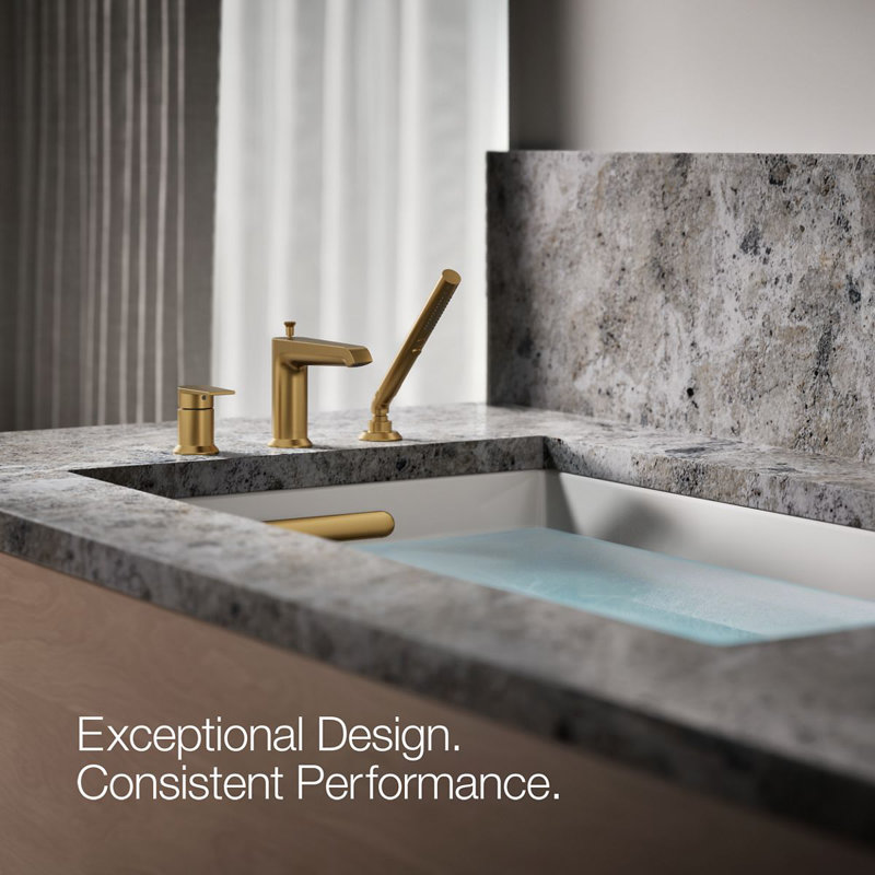 Hint Single-Handle Deck-Mount Bath Faucet With Handshower, Vibrant Brushed Moderne Brass