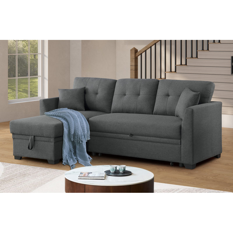 L-Shaped Sleeper Sofa Reversible Couch Pull Out Couch With Storage Chaise, Dark Gray Chenille
