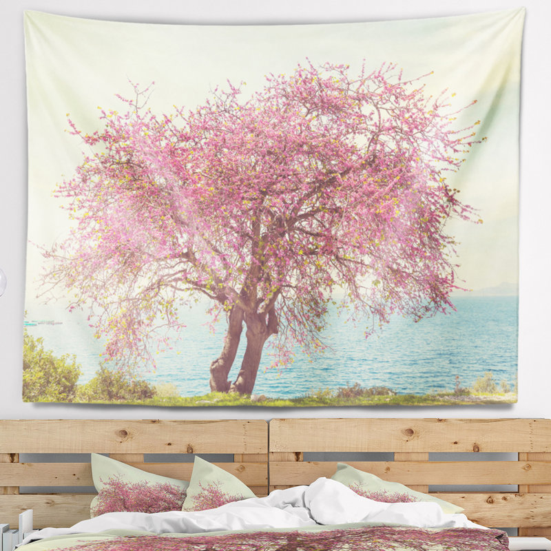 Tapisserie de plantes roses à l’arbre n’importe quel paysage, H 68 po x l 80 po
