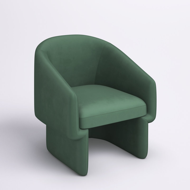 Fauteuil demi-tonneau rembourré Mia, Velours vert boisé