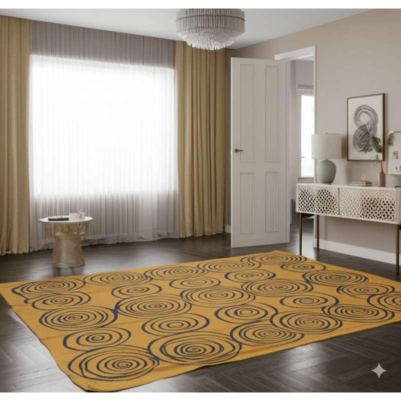 Élégant tapis contemporain en laine noué à la main jaune Ahliana, Rectangle 6 pi x 8 pi