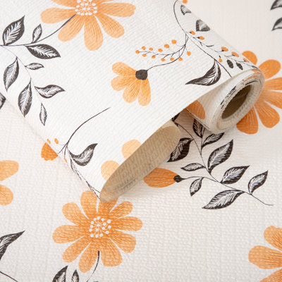 Revêtement pour étagères, revêtement antidérapant non adhésif pour placards, revêtement imperméable pour tiroirs, étagères, commodes, armoires de salle de bain, motif floral orange marguerite, 45,7 cm (l) x 243,8 cm (l)