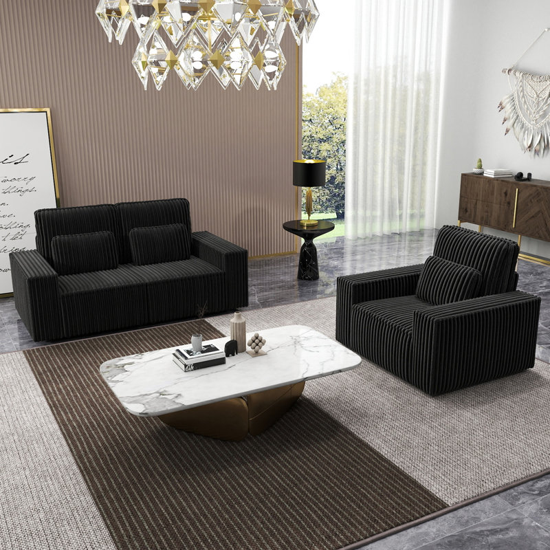Ensemble de canapés combinés en éponge Corduroy, convenant aux salons, Noir