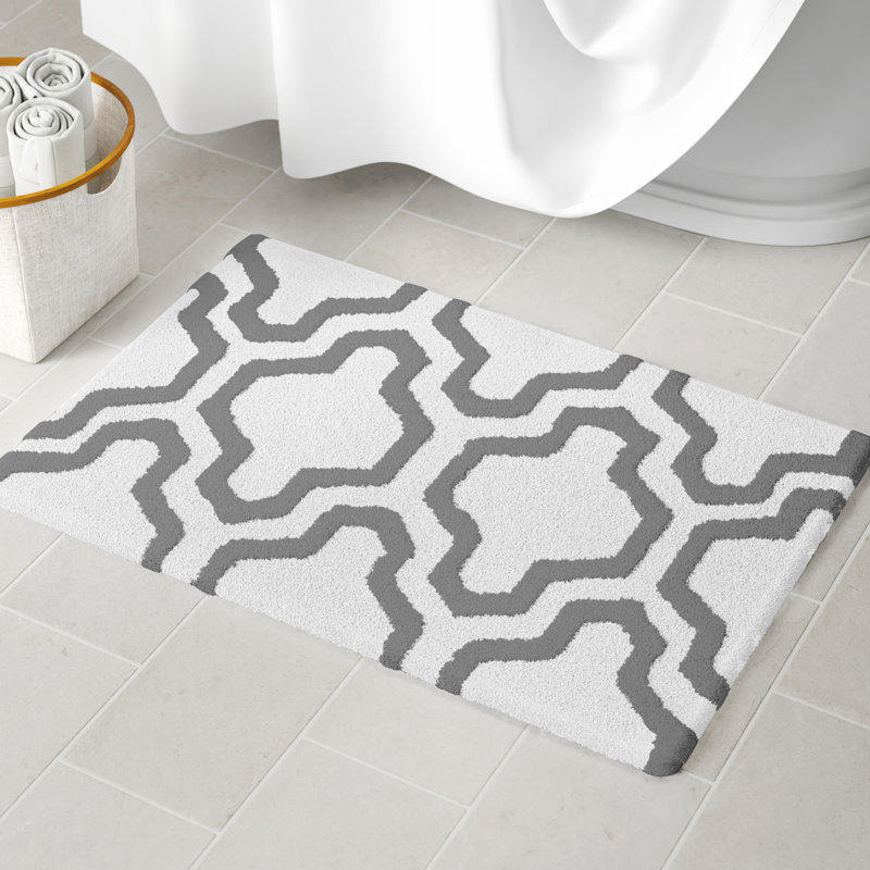 Marvela Cotton Bath Rug, White / Beige, 36" x 24"