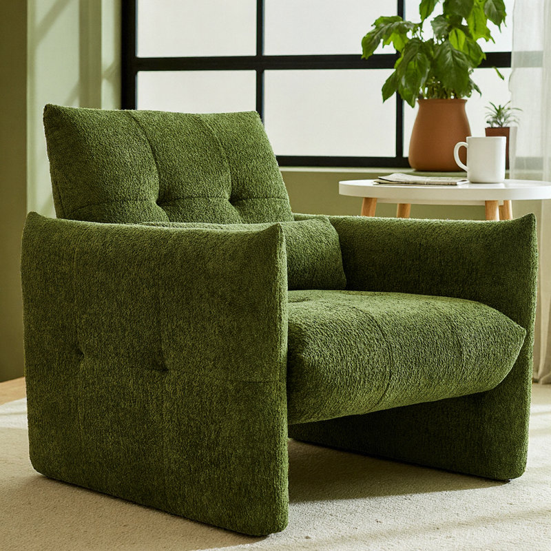 Fauteuil d'appoint luxueux luxueux en velours capitonné avec coussin lombaire moelleux, Vert