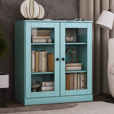 Bibliothèque courte Palace Imports 100% bois massif avec portes en verre, tablettes réglables, bibliothèque modulaire, l 32 po x H 35,75 po