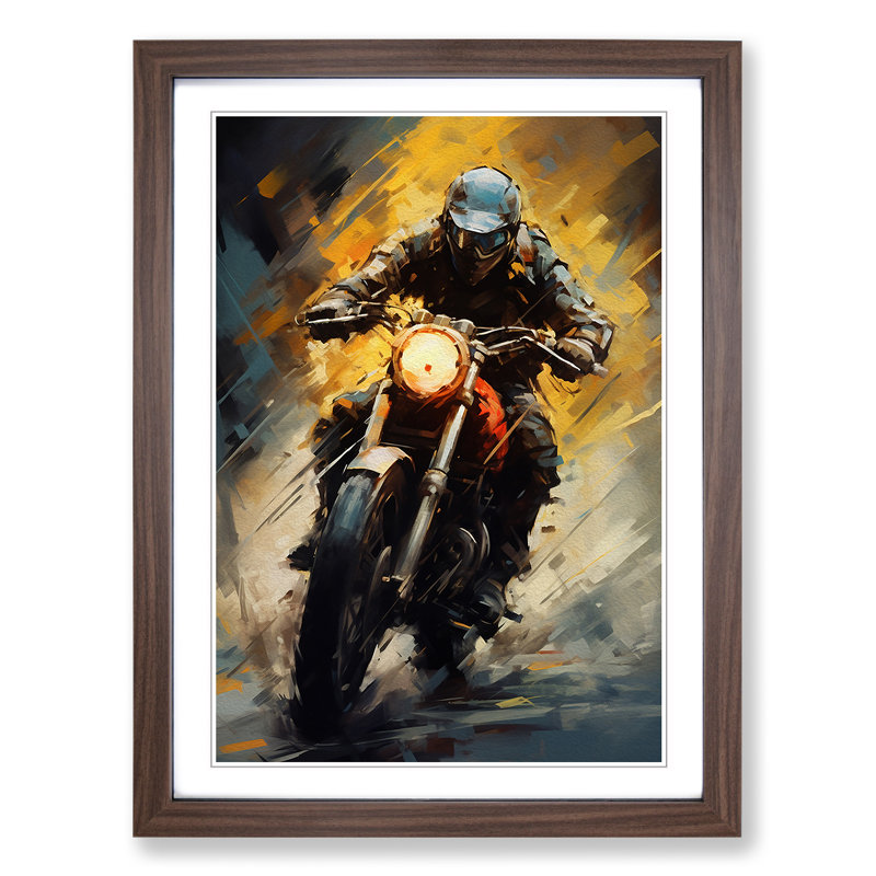 Motorbike Modern 1 Piece Single Picture Frame Wall Art, 64cm H x 46cm W x 2cm D, Walnut Framed