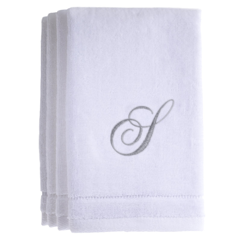 Ensemble de serviettes 4 pièces monogrammées 100% coton, S, Blanc
