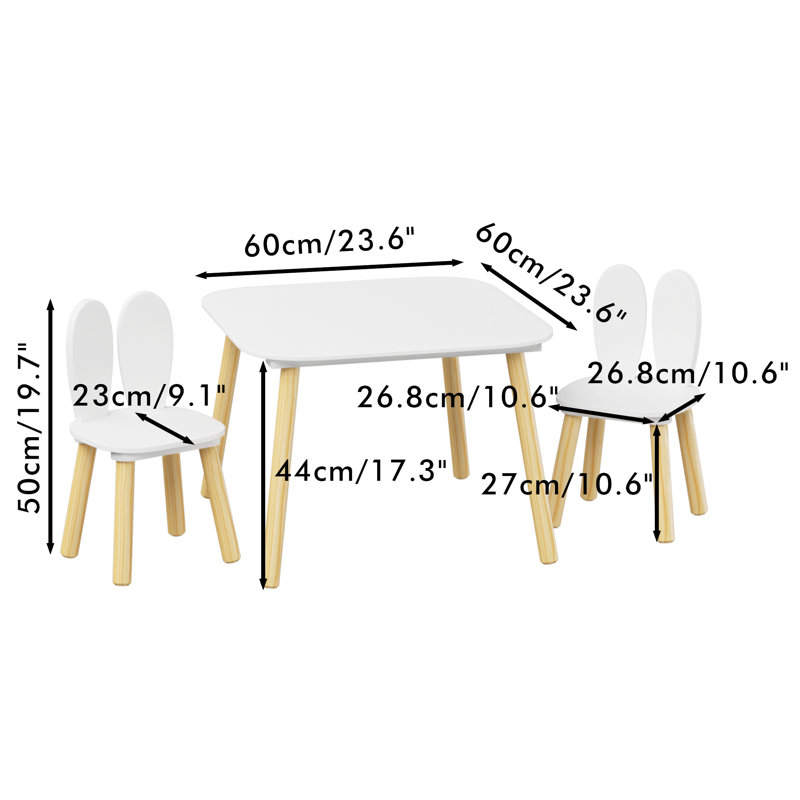 Rabbit Kids Table And 2 Chairs Set
