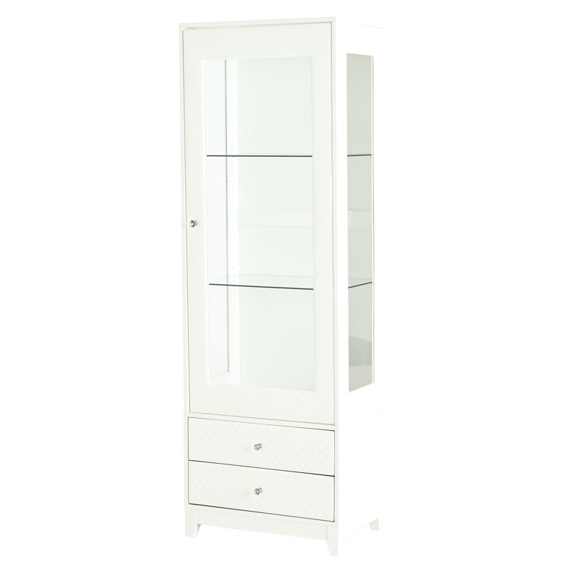 Vitrine 71 po autoportante rembourrée avec porte vitrée, plafond à DEL 5 couleurs, 2 tiroirs de rangement, armoire à vin, tablettes réglables, 180 vue panoramique pour la décoration de la salle à manger - éléments blancs,