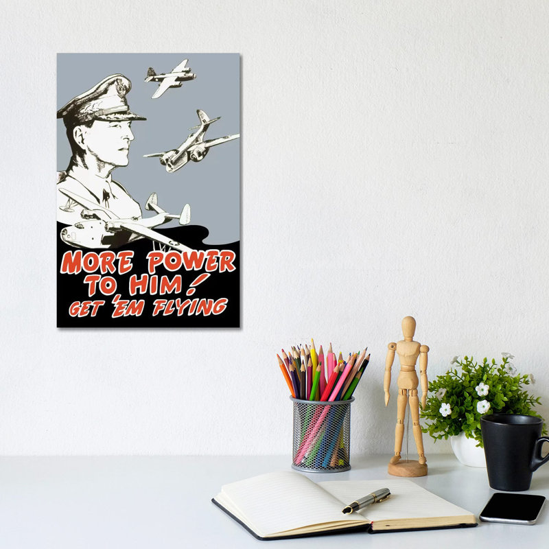 WWII Poster Of General Douglas MacArthur And Bomber Planes by Stocktrek Images - Wrapped Canvas Print