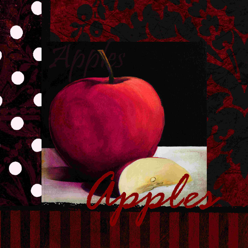 Pommes et motifs - peinture sur toile tendue, H 20 po x l 20 po