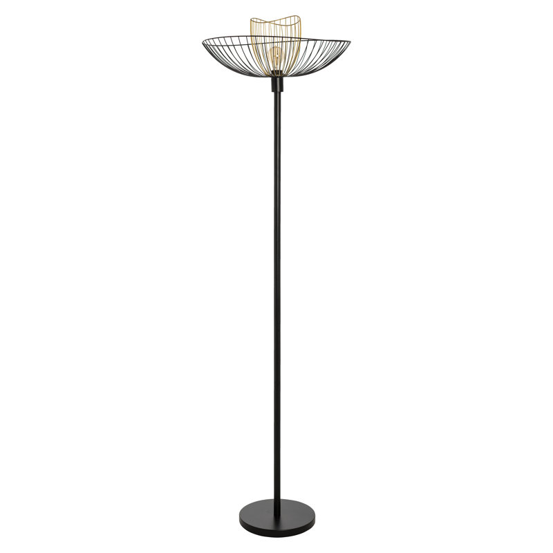 71"H Chezaray Black Painted Metal 1-Light Floor Lamp with Black and Gold Painted Metal Shade