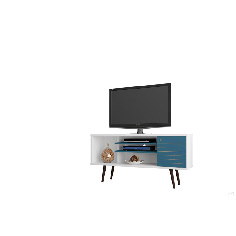 Meuble télé 53 po Mid-Century, Bleu / blanc