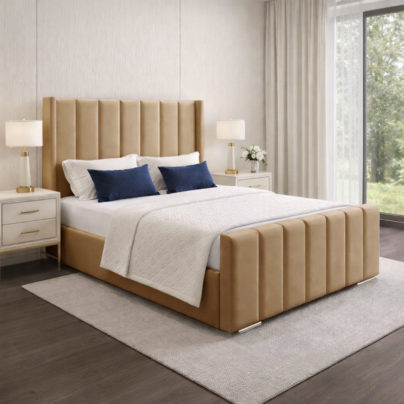 Premium Luxury Wingback Panel Bed Frame, Beige, Super King (6')