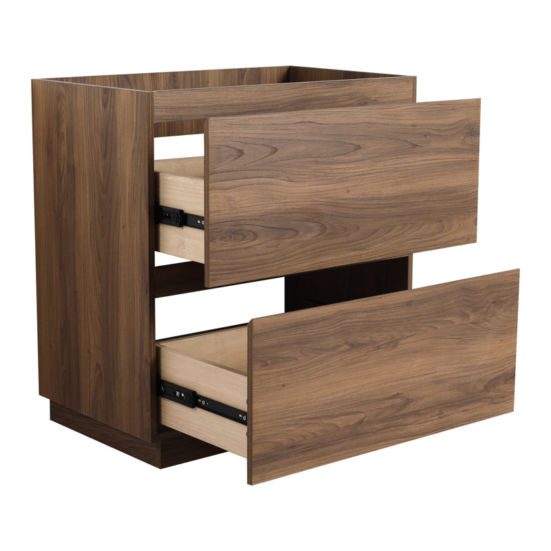 Meuble-lavabo de salle de bain 30 po sans lavabo, armoire encastrée moderne à deux tiroirs, bois d'ingénierie, brun, pratique et élégant 2 détails bien pensés