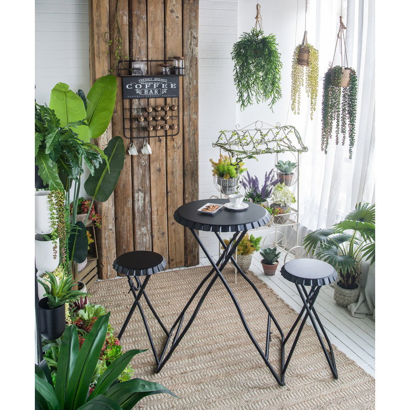 Stowable Side Table and Two Seats - 57.5" x 23.5" x 40" - Black