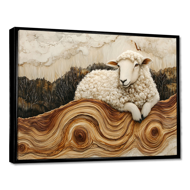 Donart, moutons abstraits à la ferme, art mural, H 12 po x l 20 po, Floater Framed, Noir, noir, noir, noir