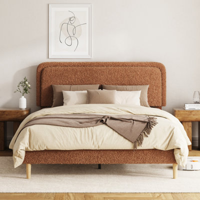 Queen Bed frame, Plush Upholstered Platform Bed with Height-Adjustable Headboard, Sturdy Frame and Alats, Quiet Design, No-Spring Mattress Compatible, Easy to Assemble
