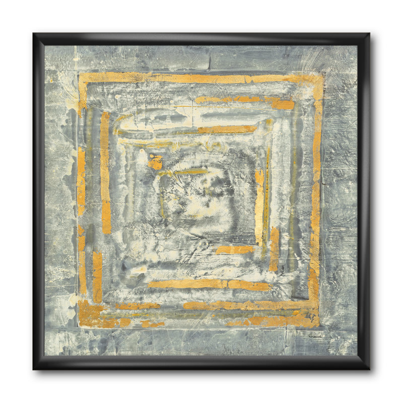 «Gold Glam on Grey Tapisserie II», reproduction d'art sur toile encadrée, H 30 po x l 30 po x P 1 po, Cadre noir