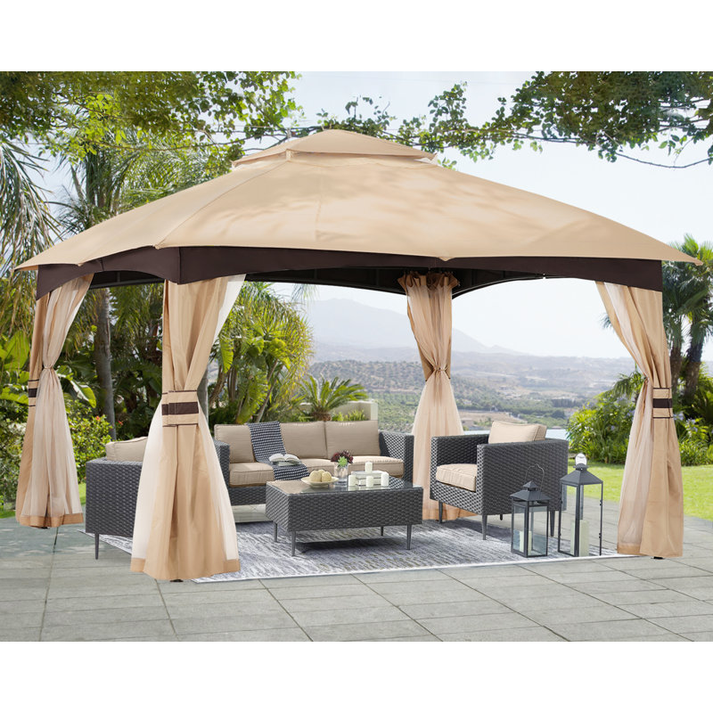 Steel Patio The Soft Roof Gazebos, Beige, 110" H x 143" W x 118" D