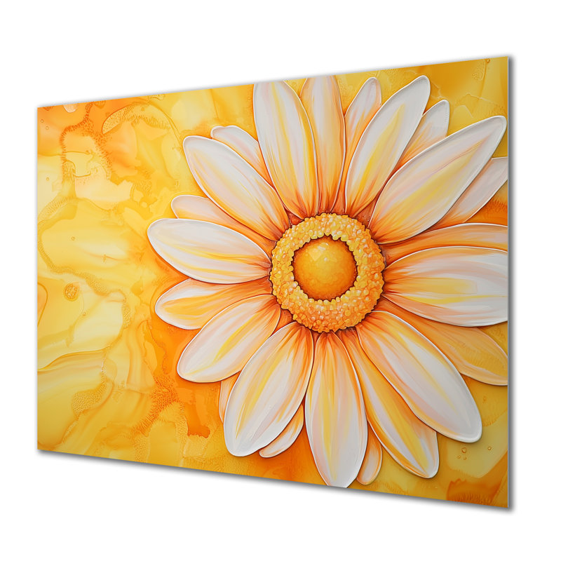 Daisy Bloom Sunset - décoration murale florale en métal, impression en métal marguerite, H 12 po x l 20 po