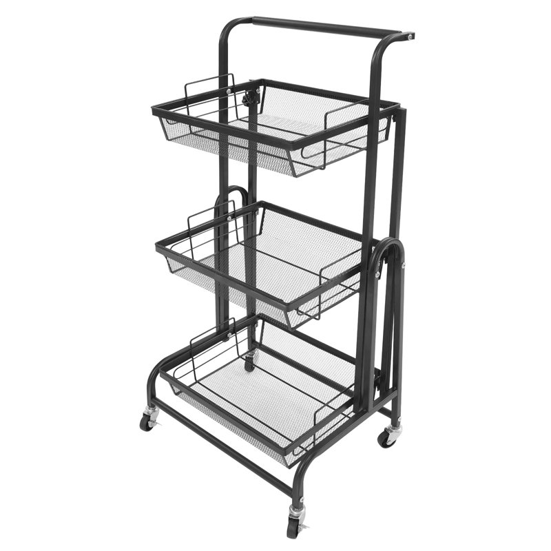 3-Tier Adjustable Metal Rolling Utility Cart with Wheels, Black