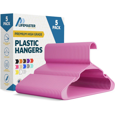 Cintres en plastique - Ensemble de cintres robustes, pour organiser les vêtements, les robes et le manteau, peut supporter jusqu'à 5 lb, cintres peu encombrants avec rainures antidérapantes, paquet de 5, rose