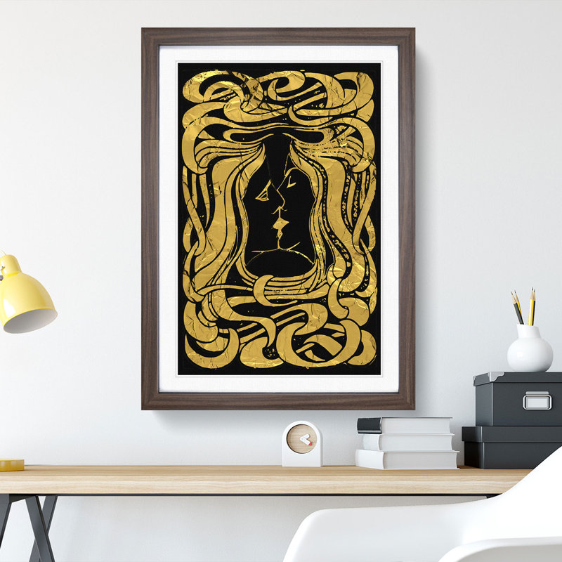 Black Gold Two Lovers - Picture Frame Graphic Art, 36cm H x 27cm W x 2cm D, Walnut