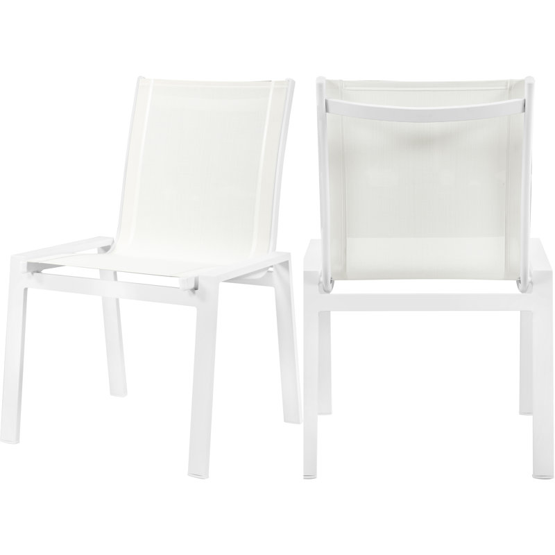 Chaise d'appoint de patio empilable Lajoy, Blanc, Blanc