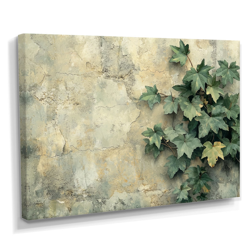 Collage de feuilles de lierre sur un mur I - feuilles, art mural pour le salon, H 16 po x l 32 po, Toile tendue