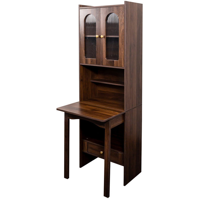 Bureau de bureau en noyer avec option de rangement pliable - tablette et tiroir