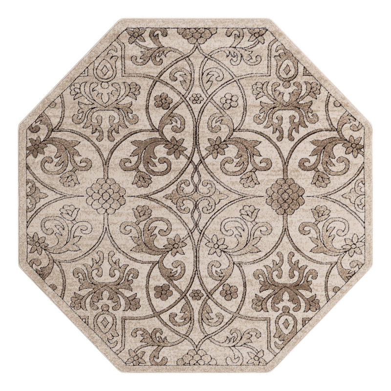 Tapis oriental beige foncé Derby, Octogone 5 pi 3 po x 5 pi 3 po