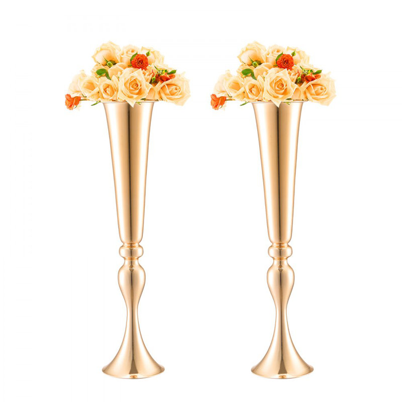 2PCS 56 cm / 22,05 po de haut mariage vase en métal or trompette pour les tables