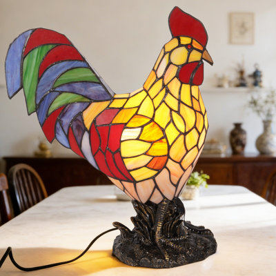 16" Vintage Tiffany Rooster Stained Glass Table Lamp (Bulb Included)