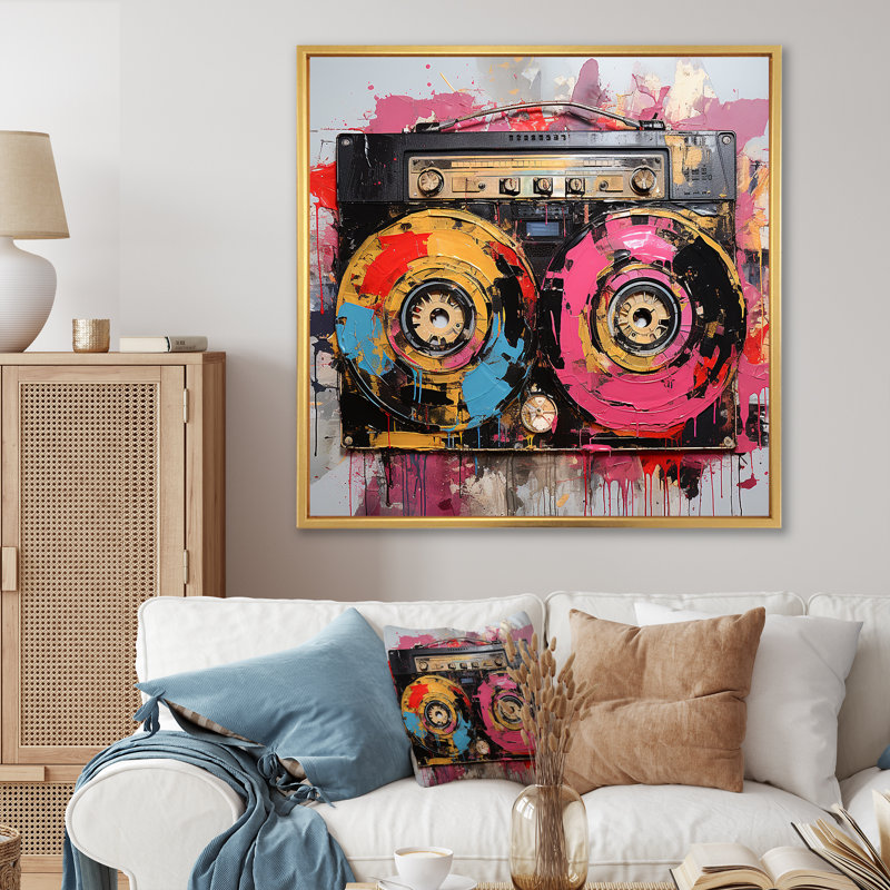 Abstract Rhythms Jukebox 2 - Jukeboxes, art mural, Cadre flottant doré, H 16 po x l 16 po x P 1 po