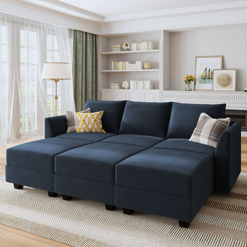 Tremee Modular Sectional Couch for Living Room, Blue Velvet