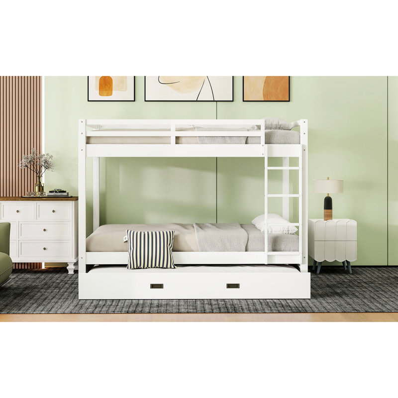 Grand lit superposé en bois blanc avec lit gigogne et cadre, pin de haute qualité, espace de rangement pour lattes solides, fait en espaces partagés