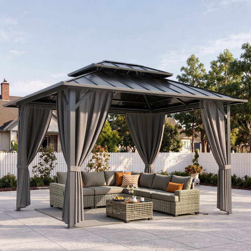 10 pi. L 12 pi. Pavillon de jardin en D avec moustiquaire et moustiquaire, Black