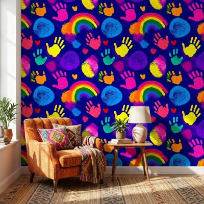 Papier peint à motifs géométriques colorés
