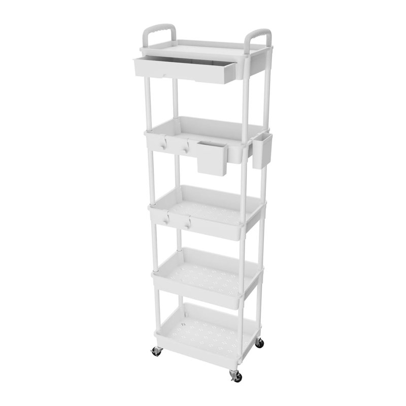 Rolling Storage Cart, 5 Tier Storage Organizer Utility Cart Mobile Shelving Unit, Silver