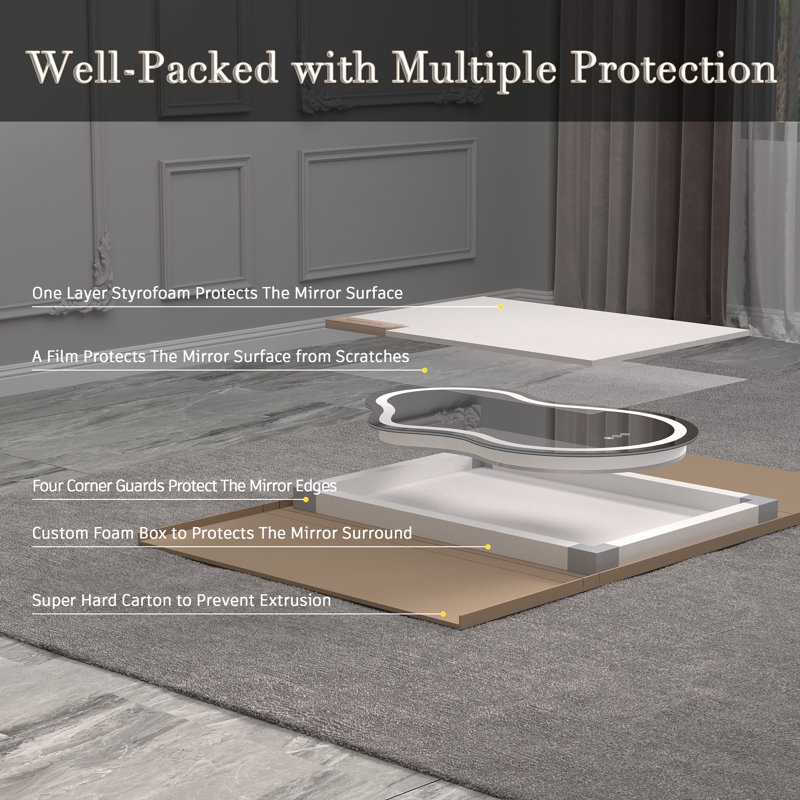 Molly Asymmetrical LED Front Light and Backlit Anti-Fog Wall Bathroom/ Vanity Mirror, 60" x 32", Frontlit & Backlit