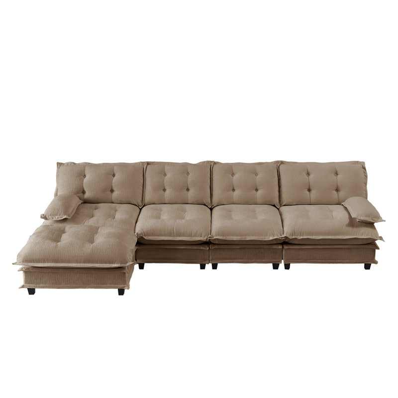 4-Seater L-Shaped Sectional, Light Coffee Chenille