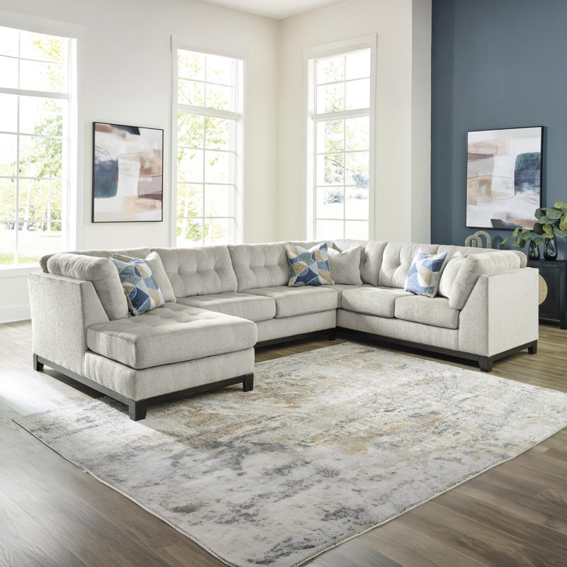 Maxon Place 3-Piece Sectional With Chaise, Right Hand Facing, Beige Polyester