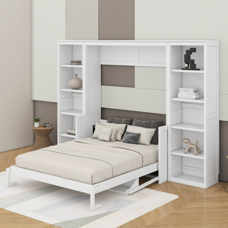 Lit escamotable double avec bureau et bibliothèque, Double