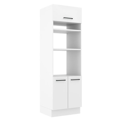 Hokku Designs Hazel 2 Door Pantry Kitchen Storage Cabinet with Horizontal Door and 3 Shelves 89 Inch Wooden  Organization Unit - White