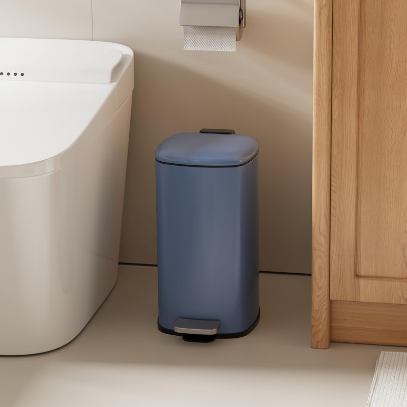 Poubelle Step, 2,4 gallons / 9L, poubelle de cuisine en acier inoxydable - Couvercle à fermeture en douceur - Seau intérieur amovible - Poubelle de salle de bain / bureau compacte - pour salle de bain / bureau, bleu